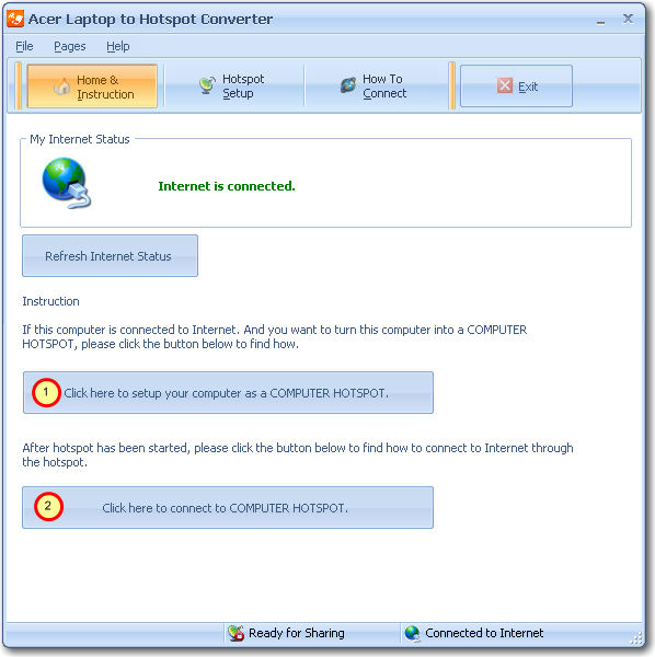 Convert your Acer laptop to a wireless hotspot (laptop access point).