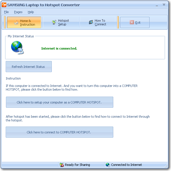 Convert your SAMSUNG laptop to a wireless hotspot (laptop access point).